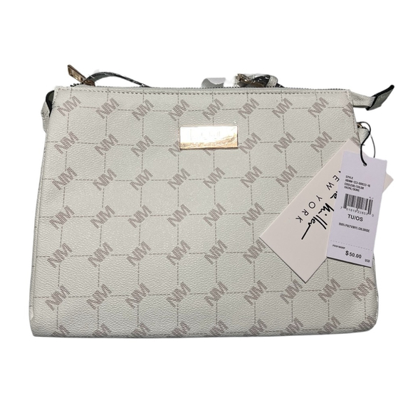 Nicole Miller Creamy White Logo Crossbody Purse Handbag & Earbud Case Vegan - Picture 2 of 5